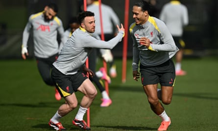 Diogo Jota and Virgil van Dijk in Liverpool training