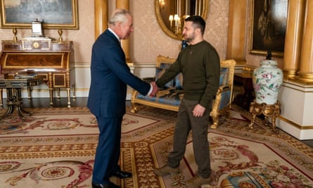 Volodymyr Zelenskyy meets King Charles at Buckingham Palace in 2023