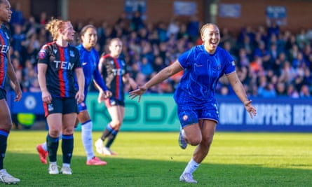 Lauren James celebrates after scoring for Chelsea against Crystal Palace in the FA Cup quarter-final match