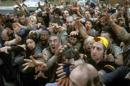 Michael Smiley as a zombified Tyres (yellow cap) in Shaun of the Dead