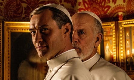 Jude Law as Pius XIII and John Malkovich as Sir John Brannox in The Young Pope’s sequel, The New Pope