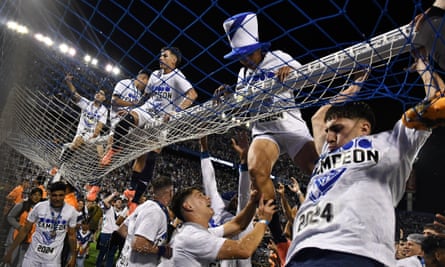 Vélez Sarsfield players celebrate after winning the Primera División title last year.
