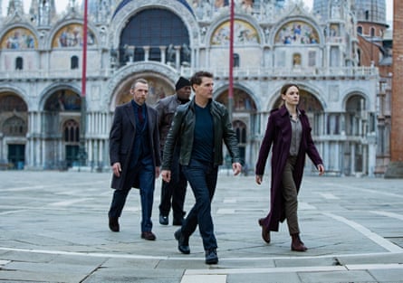 Another day in the office … Tom Cruise with Simon Pegg, Ving Rhames and Rebecca Ferguson in Mission: Impossible Dead Reckoning – Part One.