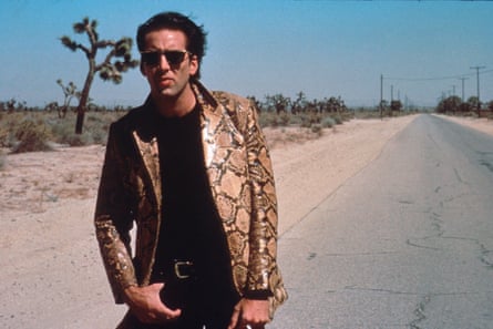 Cage in Wild at Heart, 1990, directed by David Lynch.