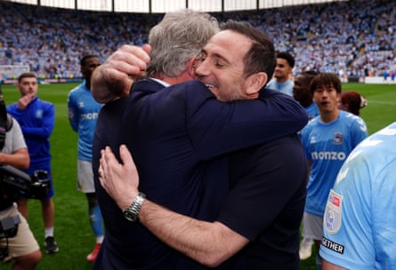 Frank Lampard is embraced by owner Doug King at the final whistle