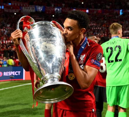 Trent Alexander-Arnold with the Champions League trophy